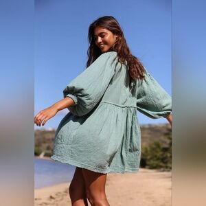 Free People Beach Get Obsessed Babydoll Dress Green Medium